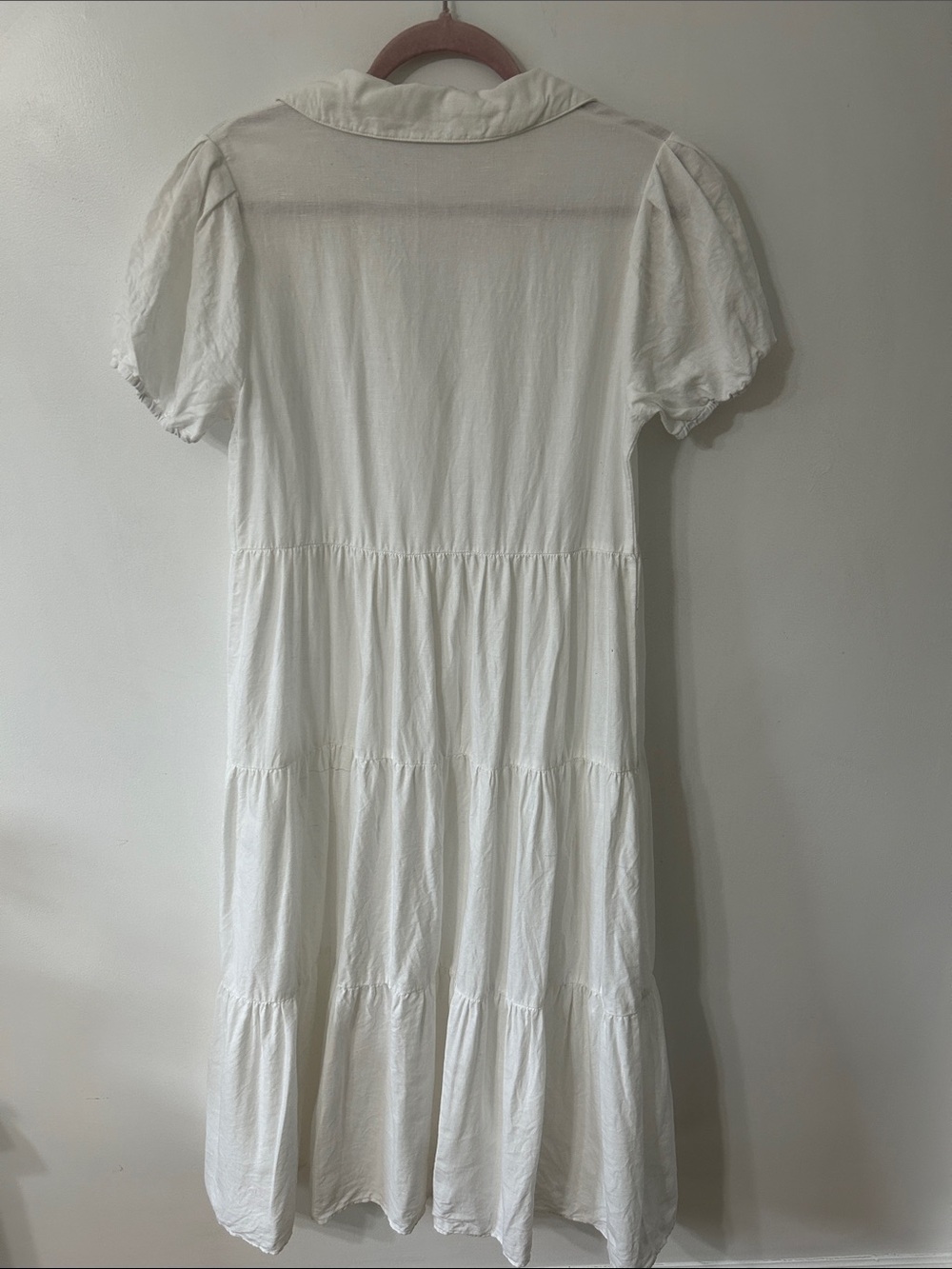 Zara Dress Linen Maxi Medium White Button-Front Tiered Cottagecore Puff Sleeve - Picture 10 of 14